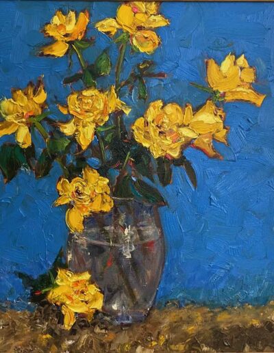 Yellow Tulips on Blue